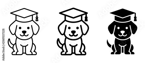 Graduation Dog Icons, Cute Puppy Scholar Vector Set, Academic Canine Graduate Symbols, Education Pet Art