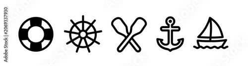 Marine Sea Icons Boat Anchor Paddle and Buoy Vector Icon Set