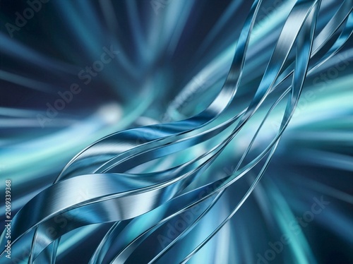 Abstract blue metallic design with flowing curved lines in a dynamic swirling pattern
