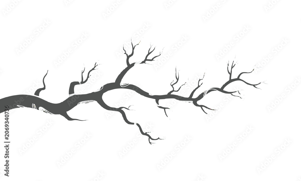 Obraz premium Dark stylized bare tree branch silhouette without leaves for minimalist autumn design vector illustration