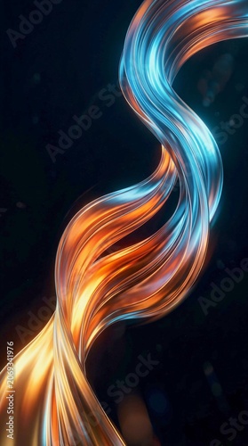 Abstract digital art with flowing golden and blue curved lines creating dynamic motion