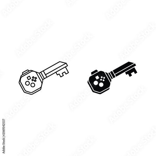 Картината върху платно Two vintage keys with circular handles and teeth, one in black and white and the