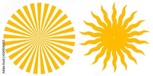 Obraz na płótnie Two stylized sun icons with straight and wavy rays