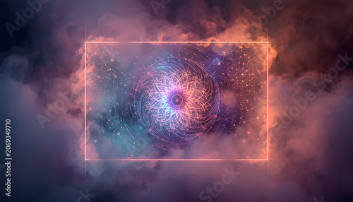  A softly glowing, mist-enshrouded rectangular canvas, illuminated by an array of vivid hues generated by artificial intelligence, border, colours, visual, colourful, created with generative ai