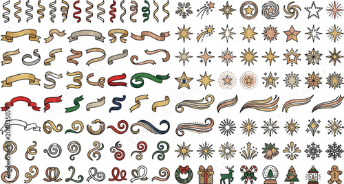 Decorative abstract swirls and stars vector illustration collection