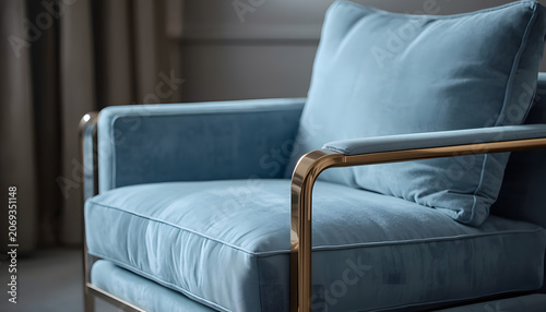 modern armchair with luxurious light blue cushions invites relaxation, created with generative ai