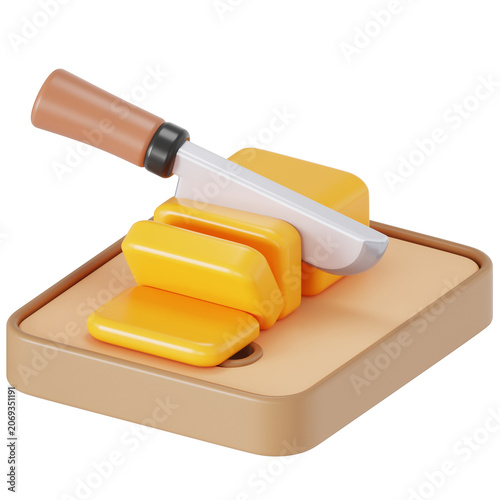 Cutting butter 3D illustration