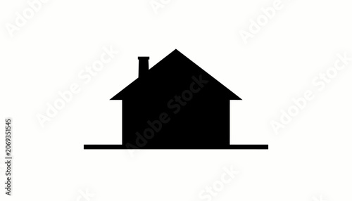 Residential House Silhouette with Ground Line