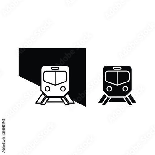 Train icons with perspective lines and central point perspective transport locomotive