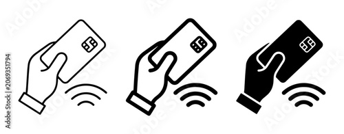 Bild auf Leinwand Contactless Payment Icons: Hand Holding Credit Card, NFC Technology, Wireless Tr