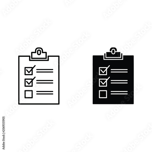 Two clipboard icons with checkmarks on a black background clipboard icon checkmark icon