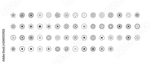 Collection of hand-drawn outline flower icons in various styles and shapes