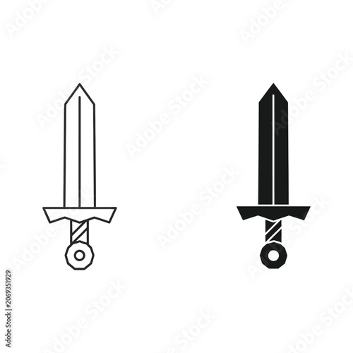 Minimalist sword icon with a circular base and a pointed blade minimalist circular