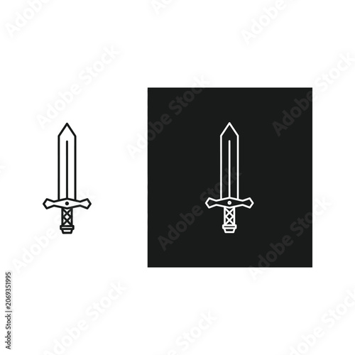 Two medieval swords one small and one large set against a black background middle ages