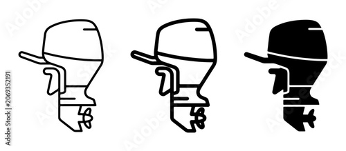 Outboard Motor Icons, Boat Engine Vector Graphics, Marine Propulsion Symbols for Nautical Design
