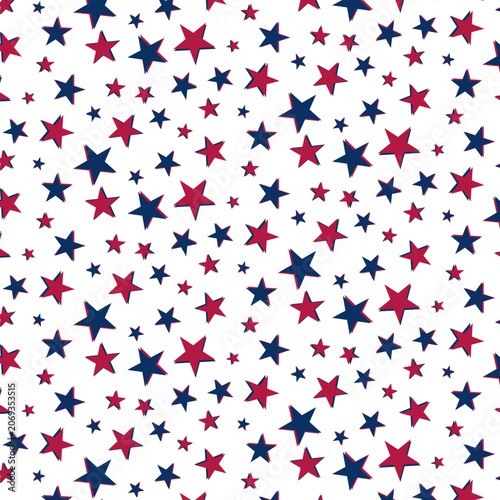 Patriotic Red and Blue Stars Seamless Pattern Background