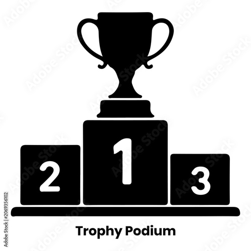 Black trophy podium with numbers one, two, three