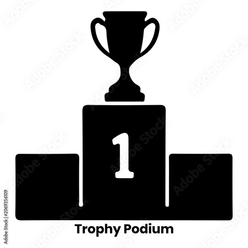 Black trophy cup on first place podium