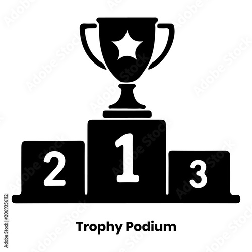 Trophy podium with first place winner cup