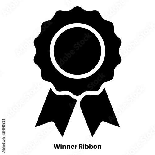 Black winner ribbon with bow for award badge