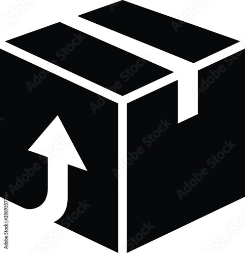 Black and white icon of a cardboard box with an upward arrow