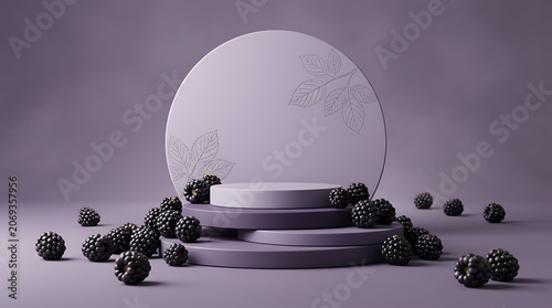 Minimalist lavender-themed presentation platform with blackberries scattered around for elegant showcase