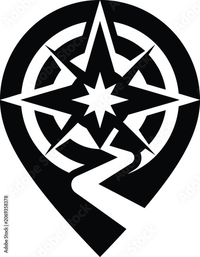 Geometric starburst and circular design with lightning bolt black and white vector graphic