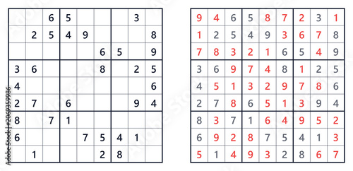 Sudoku puzzle 9x9 medium level for adults printable with answers A4
