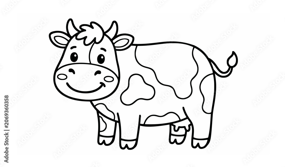 Obraz premium Cute Cow Coloring Page for Kids Vector Illustration