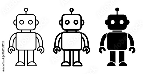 Robot Icons Set, Futuristic Android Characters, Simple Machine Figures, AI Technology Concepts, Vector Graphics Collection