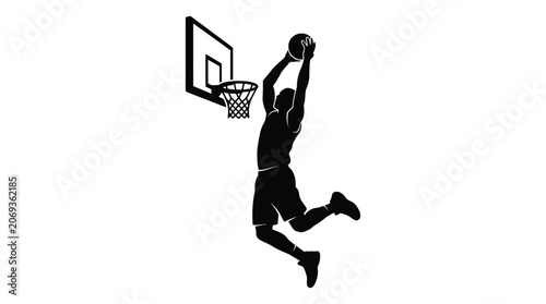 Tableau sur toile Basketball player dunking silhouette against a white background