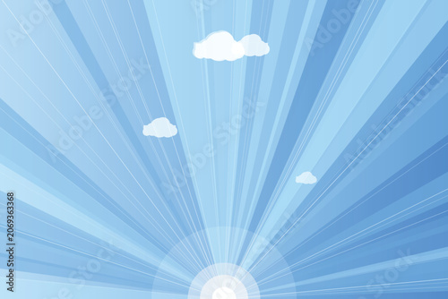 Tableau sur toile Radiant sunburst sky with soft white clouds sunrays blue