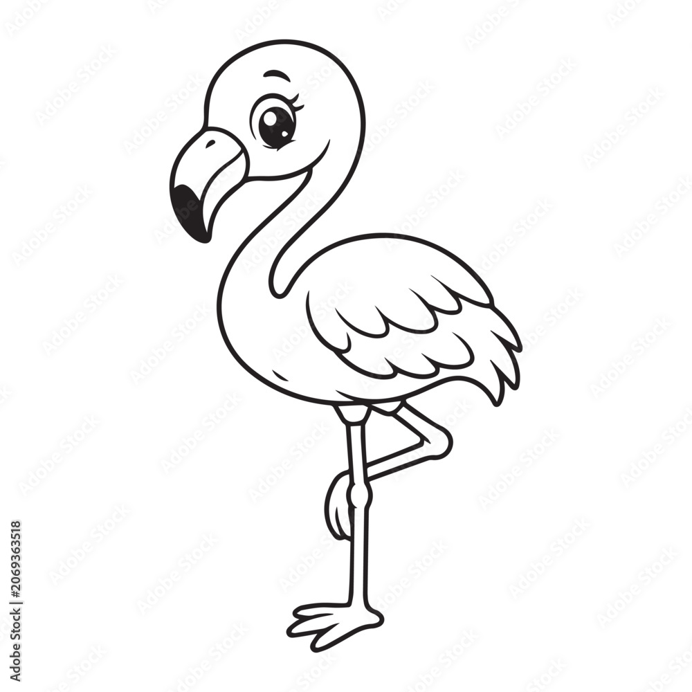 Obraz premium Cute Cartoon Flamingo Coloring Page Vector Illustration