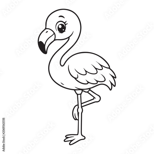 Cute Cartoon Flamingo Coloring Page Vector Illustration