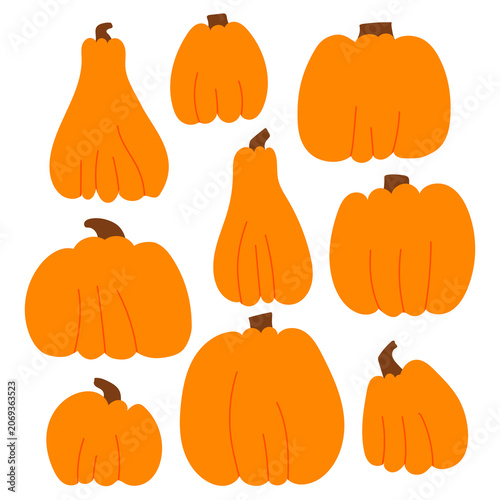 Halloween Pumpkin Clipart Set, Simple Orange Pumpkins Collection, Autumn Harvest Illustration Bundle Isolated
