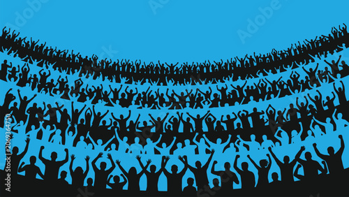 Canvas-taulu Crowd, Silhouette, People, Blue Background, Vector Illustration, Large Group, Ma