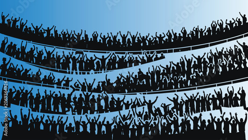 Crowd, people, silhouettes, cheering, audience, stadium, fans, vector graphics