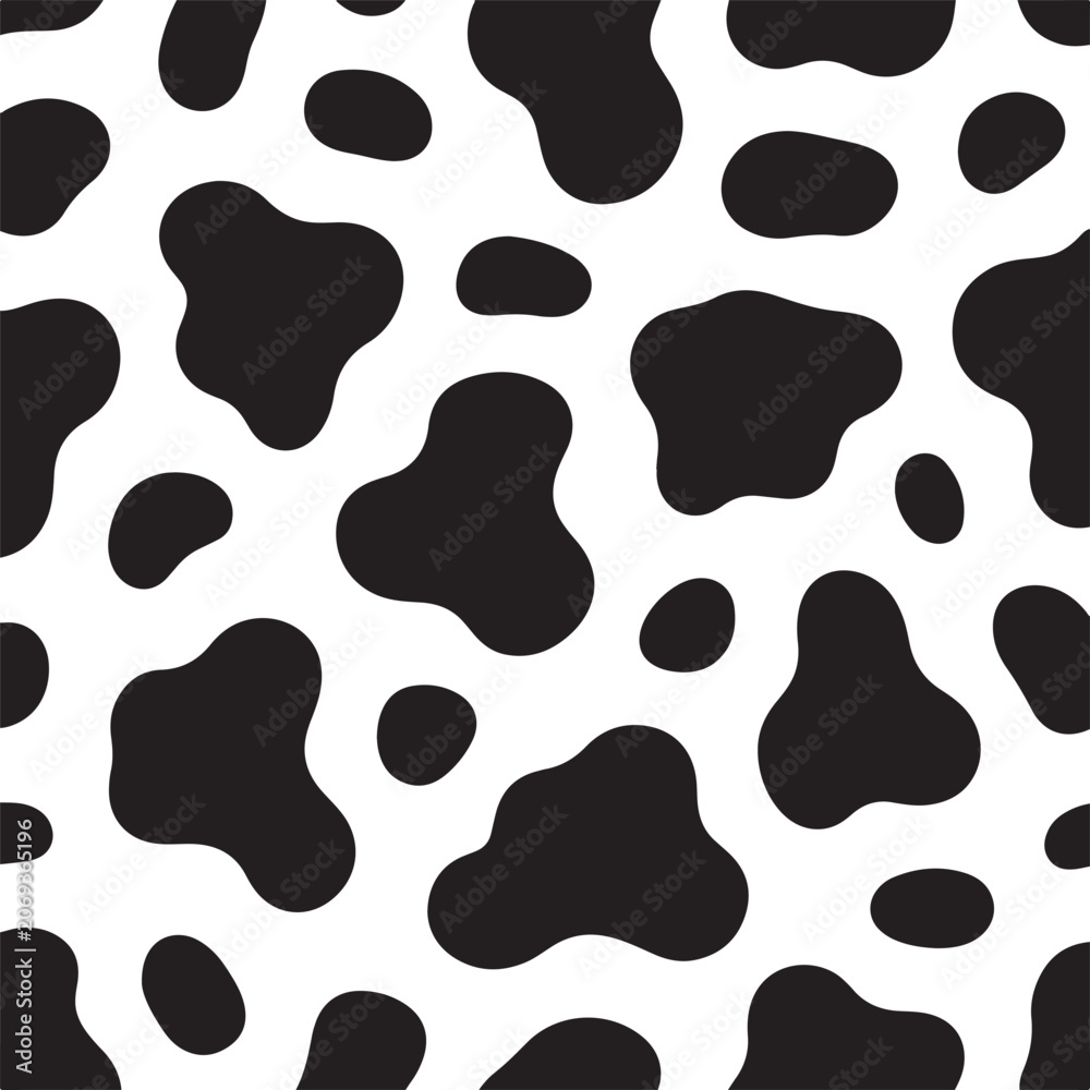 Fototapeta premium Seamless cow print animal pattern background black and white spotted texture with seamless background monochrome abstract wallpaper creative