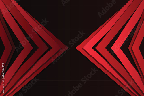 Foto Red chevron arrows pointing inward on a dark brown background, layered geometric