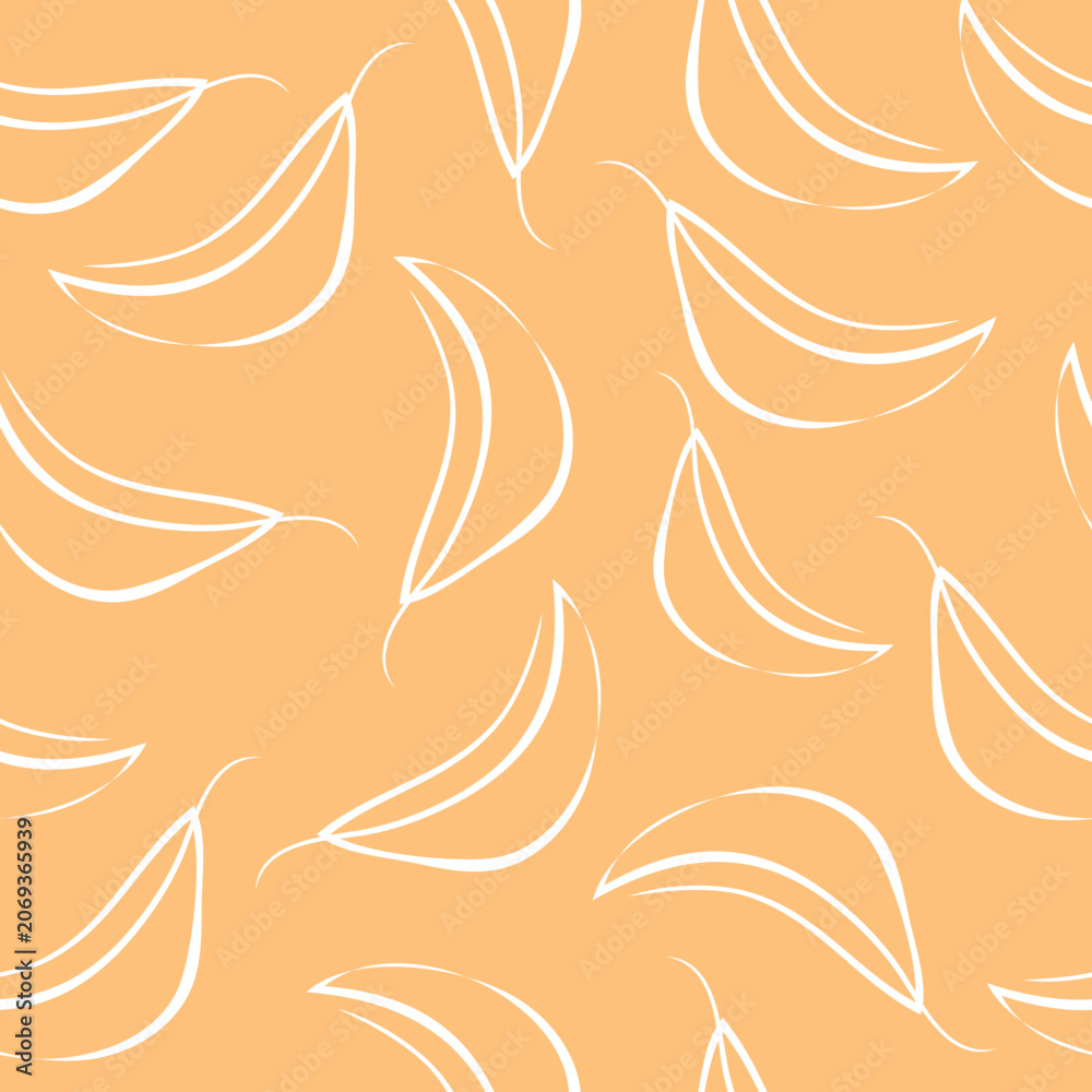 Obraz premium seamless pattern with autumn leaves from deciduous trees placed randomly in line art style on a yellow background, for thematic postcards, social networks or textiles