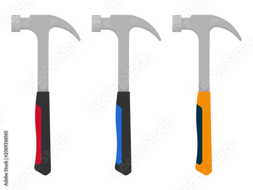 Claw Hammer Set with Ergonomic Colorful Handles. Vector illustration for construction, home renovation, DIY, handyman services, workshop, and hardware store branding projects