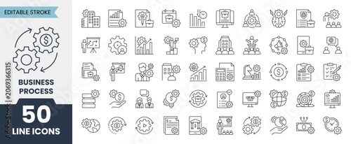 Fotografía Business Process line icons set with editable stroke