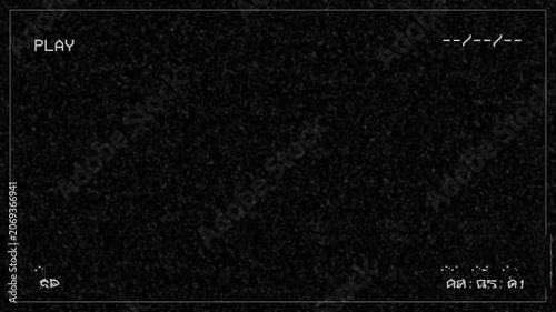 Old damaged vhs tape play effect with static noise and grain