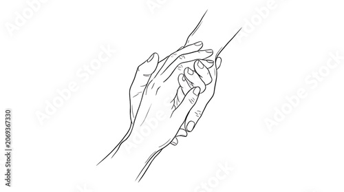 Line art illustration of two hands holding each other, representing support, care, and connection
