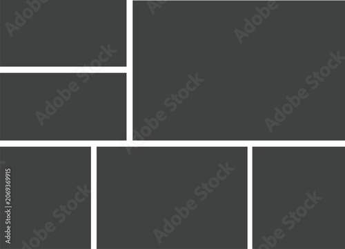 6 Empty geometric photo collage grid rectangle template shape. Modern tiles pattern mosaic for portfolio presentation. Background and photo album for wall mood board.