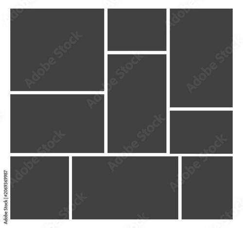 Fotografie 9 Empty geometric photo collage grid rectangle template shape