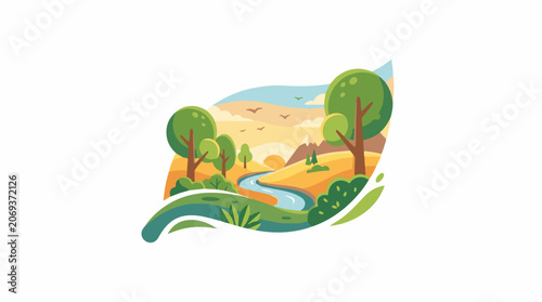 A serene landscape with a winding river trees and mountains (6)