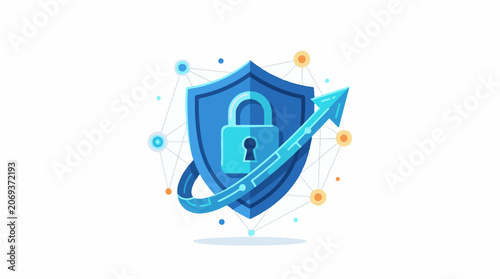 A blue shield with a lock and an arrow