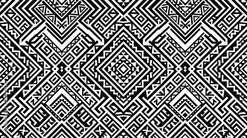 Obraz na płótnie Tribal ethnic seamless pattern, black and white geometric shapes, traditional folk ornament background vector
