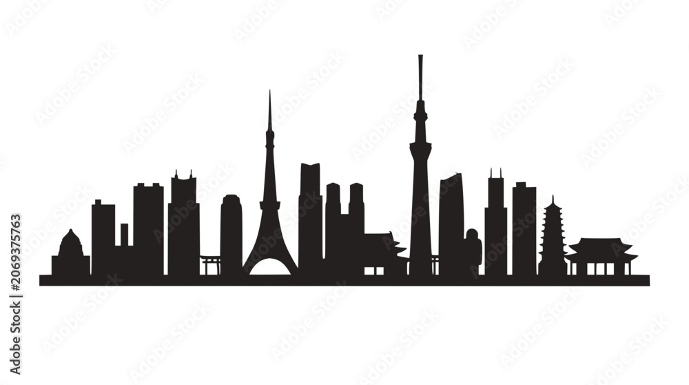 Fototapeta premium Tokyo Skyline Silhouette - Iconic Japanese Cityscape with Famous Landmarks